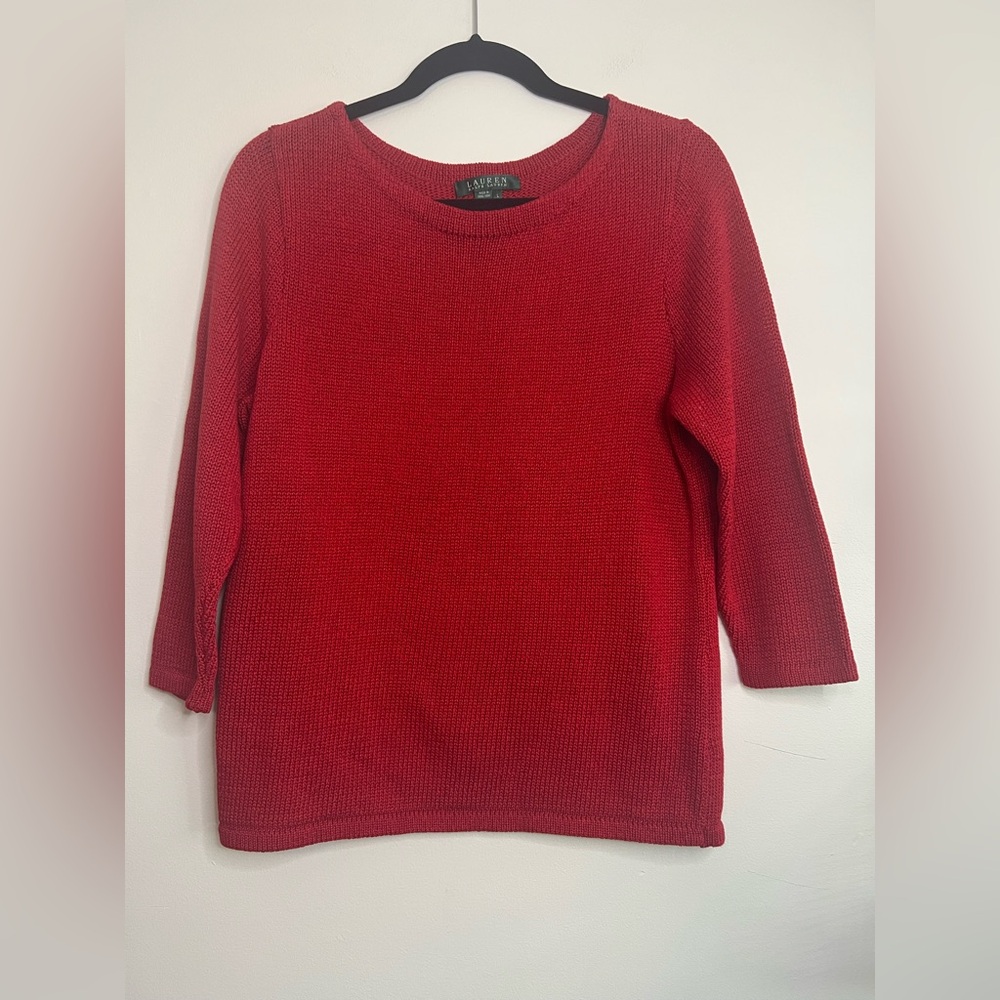 Lauren Ralph Lauren Red Sweater L 100% Mercerized Cotton Classic Knit